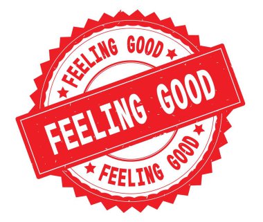 Damga, zig zag kenarlıklı yuvarlak iyi kırmızı metin duygu.