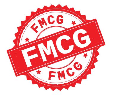 FMCG kırmızı metin damgası, zig zag kenarlıklı yuvarlak.