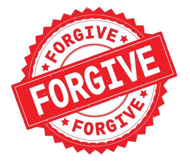 Kırmızı affet metin damgası, zig zag kenarlıklı yuvarlak.