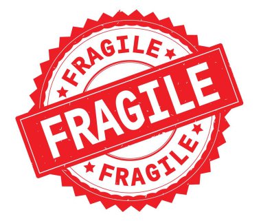 Kırılgan kırmızı metin damgası, zig zag kenarlıklı yuvarlak.