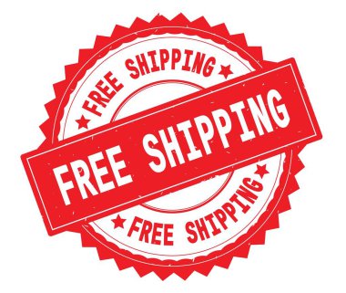 Ücretsiz nakliye kırmızı metin damgası, zig zag kenarlıklı yuvarlak.