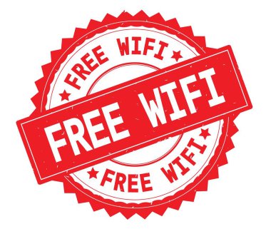 Ücretsiz Wifi kırmızı metin damgası, zig zag kenarlıklı yuvarlak.