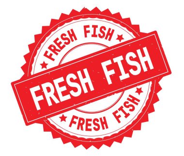 Taze balık kırmızı metin damgası, zig zag kenarlıklı yuvarlak.