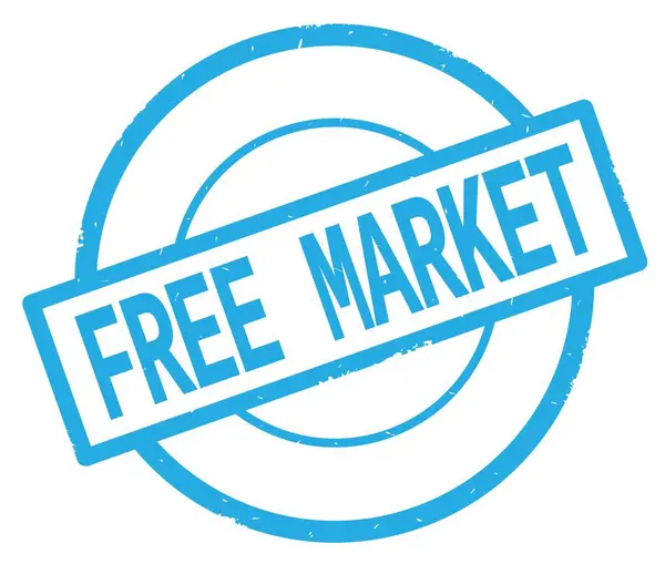 Volný trh text, napsaný na známce azurová jednoduchý kruh. — Stock fotografie