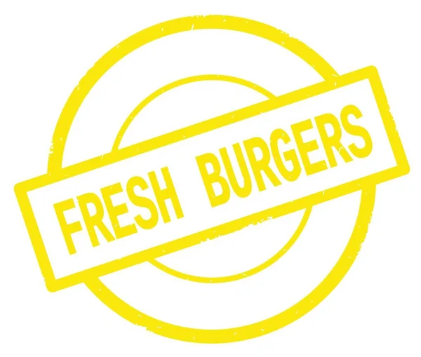 新鮮なハンバーガーのテキスト、黄色の円のシンプルなスタンプに書かれて. — ストック写真