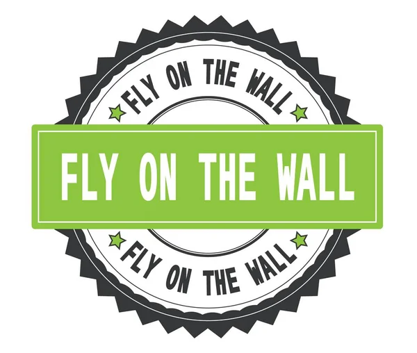 FLY ON THE WALL texto em cinzento e verde carimbo redondo, com ziguezague — Fotografia de Stock