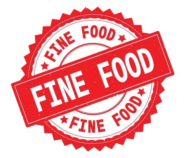 FINE FOOD texto rojo ronda sello, con borde en zig zag . — Foto de Stock