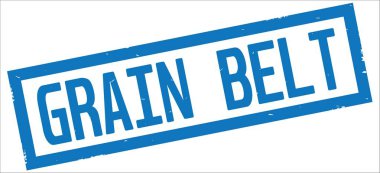 Tahıl kemer metin, mavi dikdörtgen kenarlık damgası.