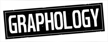 Graphology metni, tam siyah dikdörtgen damgası.