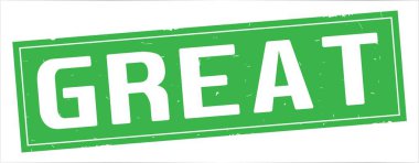 Tam yeşil dikdörtgen damga üzerinde büyük metin.