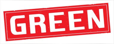 Tam kırmızı dikdörtgen damga üzerinde yeşil metin.