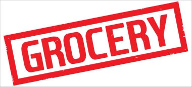 Bakkal metin, kırmızı dikdörtgen kenarlık damgası.