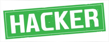 Hacker metni, tam yeşil dikdörtgen damgası.