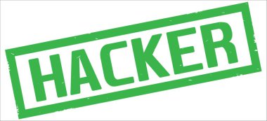 Yeşil dikdörtgen kenarlık damga üzerinde hacker metin.