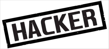 Siyah dikdörtgen kenarlık damga üzerinde hacker metin.