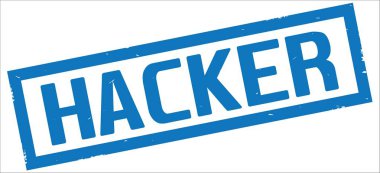 Mavi dikdörtgen kenarlık damga üzerinde hacker metin.