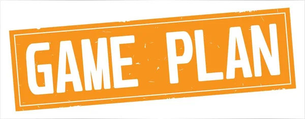 GAME  PLAN text, on full orange rectangle stamp. — Stock Photo, Image
