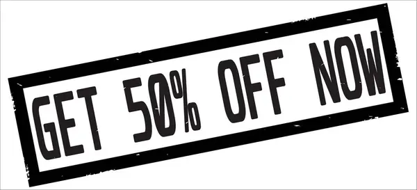 GET 50 PERCENT  OFF NOW text, on black rectangle border stamp. — Stock Photo, Image