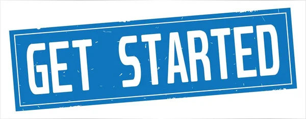 GET STARTED text, on full blue rectangle stamp. — Stock Photo, Image