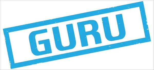 Guru-Text, auf Cyan-Rechteck-Randstempel. — Stockfoto