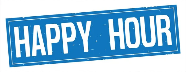 Happy Hour tekst, na znaczku pełne niebieski prostokąt. — Zdjęcie stockowe