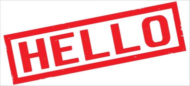 Merhaba kırmızı dikdörtgen kenarlık damga üzerinde metin.