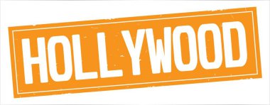 Hollywood metni, tam turuncu dikdörtgen damgası.