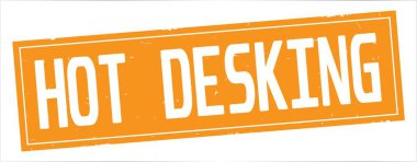 Tam turuncu dikdörtgen damga üzerinde sıcak Desking metin.