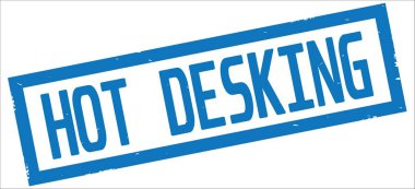 Mavi dikdörtgen kenarlık damga üzerinde sıcak Desking metin.