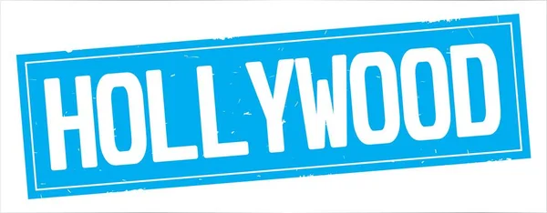 Hollywood-Text, auf vollständiger Cyan-Rechteck-Marke. — Stockfoto