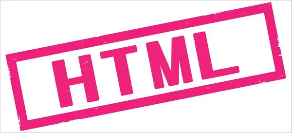 Texto HTML, no selo de borda retangular rosa . — Fotografia de Stock