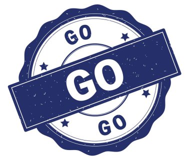 Mavi yuvarlak rozet yazılmış metni, git.