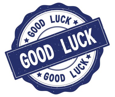 Mavi yuvarlak rozet yazılmış iyi şanslar metni.