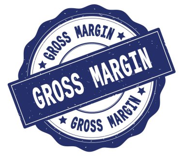 Mavi yuvarlak rozet yazılı brüt marj metin.
