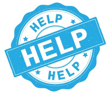 Yardım rozeti yuvarlak mavi üzerinde yazılı metni.