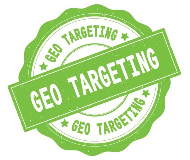 Yeşil yuvarlak rozet yazılmış metni, coğrafi hedefleme.