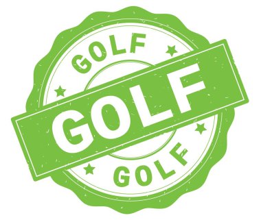 Yeşil yuvarlak rozet yazılmış golf metni.