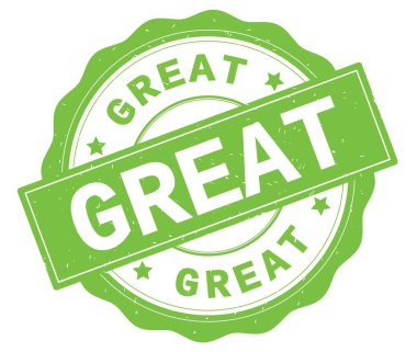 Yeşil yuvarlak rozet yazılmış büyük metin.