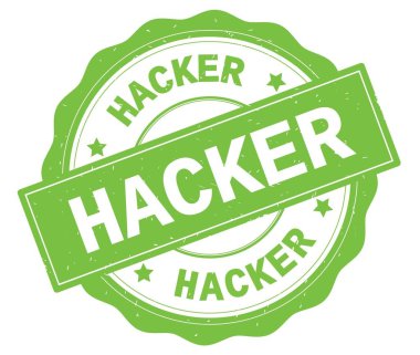 Yeşil yuvarlak rozet yazılı hacker metin.