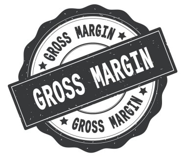 Gri yuvarlak rozet yazılı brüt marj metin.