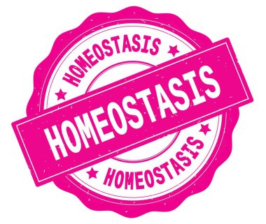 Pembe yuvarlak rozet yazılmış homeostazı metni.