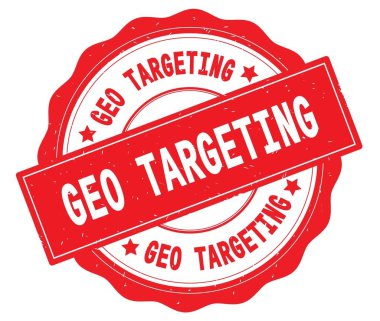 Kırmızı yuvarlak rozet yazılmış metni, coğrafi hedefleme.