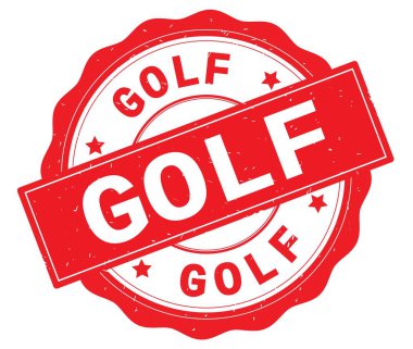 Golf metin, kırmızı yuvarlak rozet yazılmış.