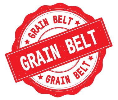 Tahıl kemer metin, kırmızı yuvarlak rozet yazılmış.