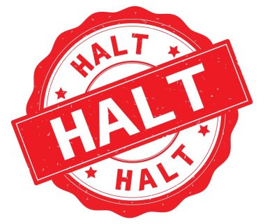 Kırmızı yuvarlak rozet yazılmış metni, durdurmak.