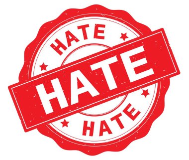 Kırmızı yuvarlak rozet yazılmış metni, nefret.