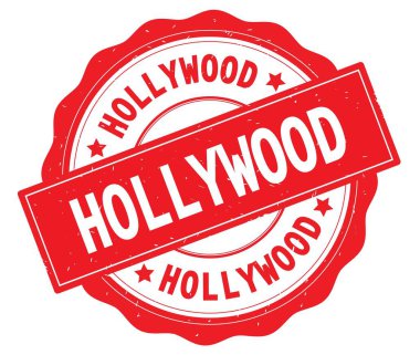 Kırmızı yuvarlak rozet yazılmış Hollywood metni.