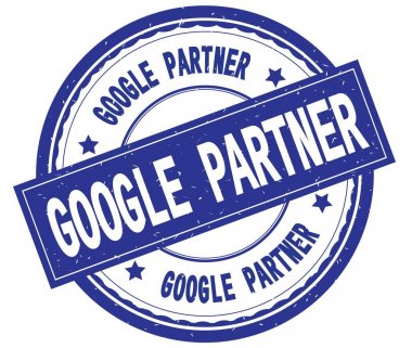 Google ortağı, mavi yuvarlak pencere boyutu üzerinde yazılı metin.
