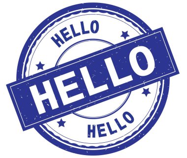 Merhaba, yazılı metin mavi yuvarlak lastik damgası.