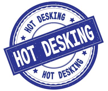 Sıcak Desking, mavi yuvarlak pencere boyutu üzerinde yazılı metin.